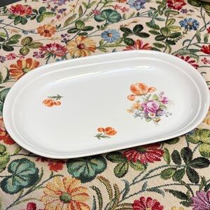 Floral Porcelain Serving Platter in White with Orange & Pink Accents